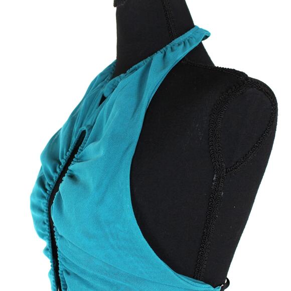 Supriya Lele Turquoise Mesh Halter Cut Out Bodysuit Medium NEW Blue Backless Top - Picture 4 of 8